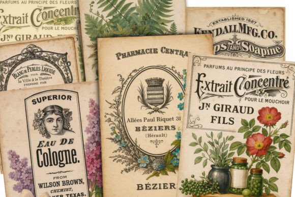 Download A4 Vintage French Perfume Advert Pages - Vintage Collection