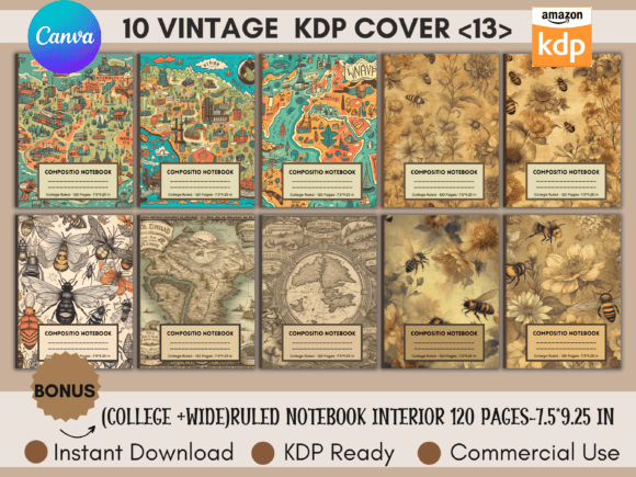 Download 10 Vintage Composition Book Covers Canva - Vintage Collection